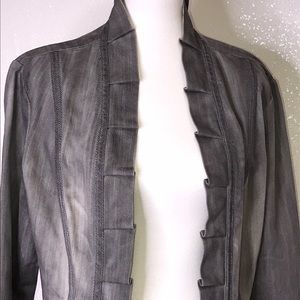 CHICO’S Platinum Distress Ruffle Denim Jacket SZ 2